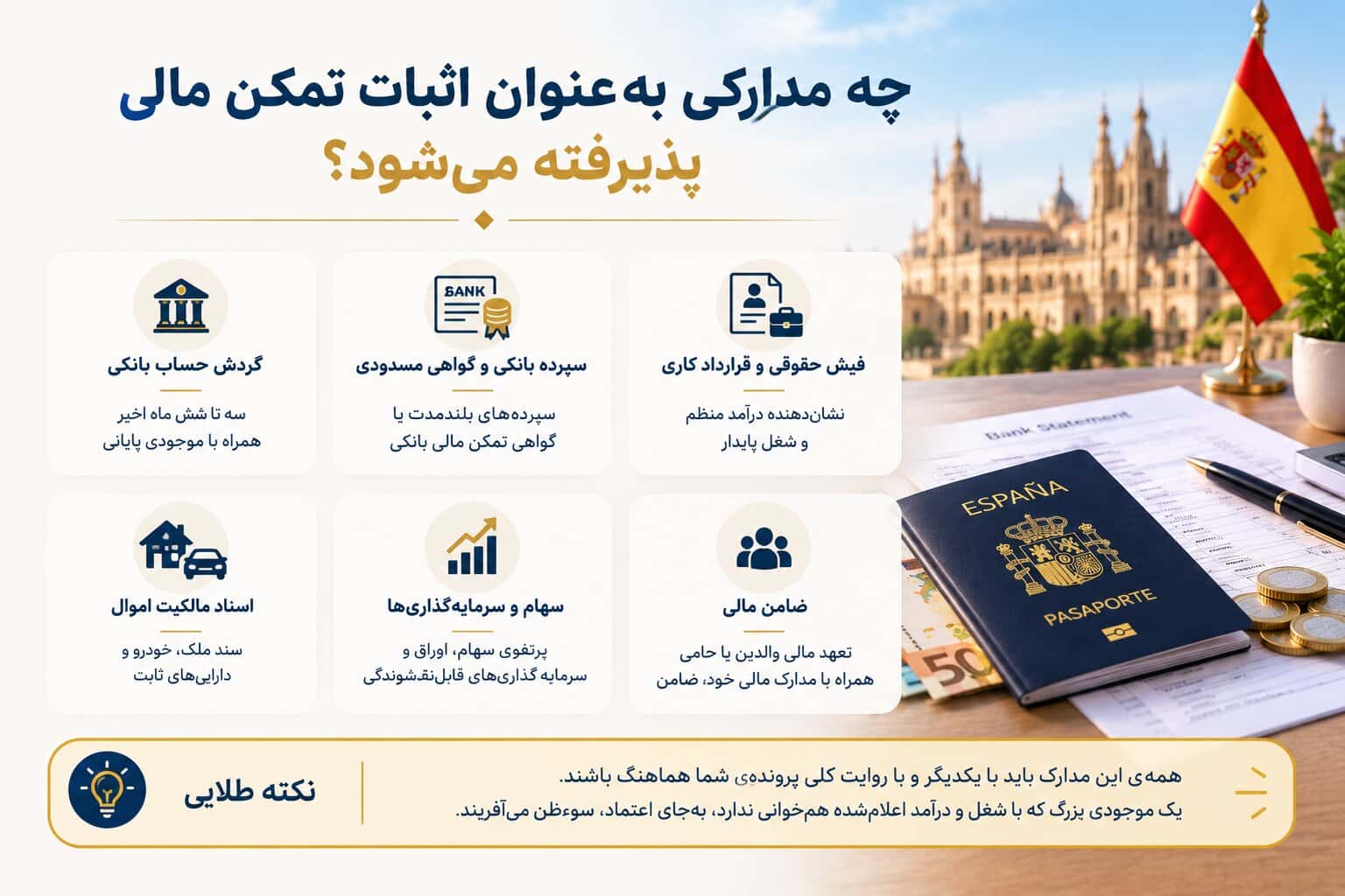 چه مدارکی بهعنوان اثبات تمکن مالی پذیرفته میشود؟